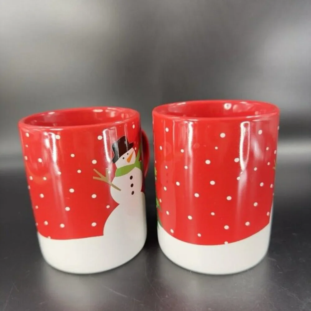 2015 Crate & Barrel Happy Snowman Mug Cup Red White by Joan Anderson Ceramic Set